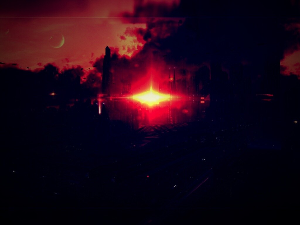 Закат в инопланетном городе обои