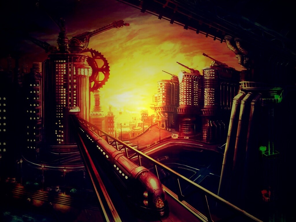Город из мира стимпанк обои