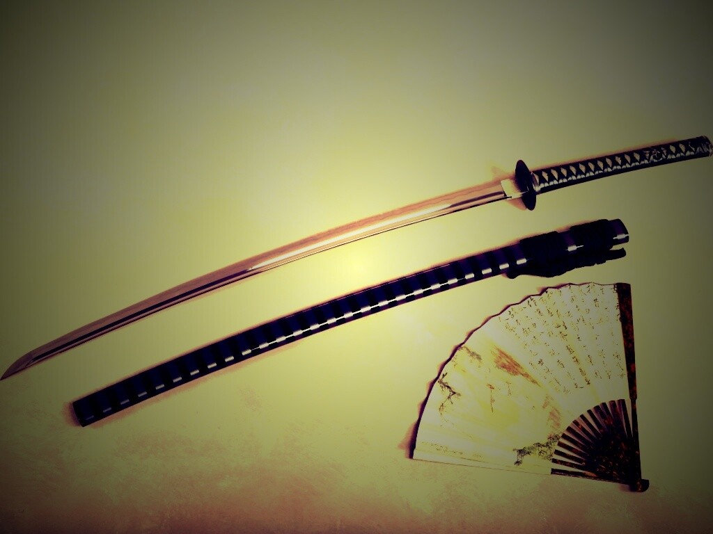 Катана и веер обои