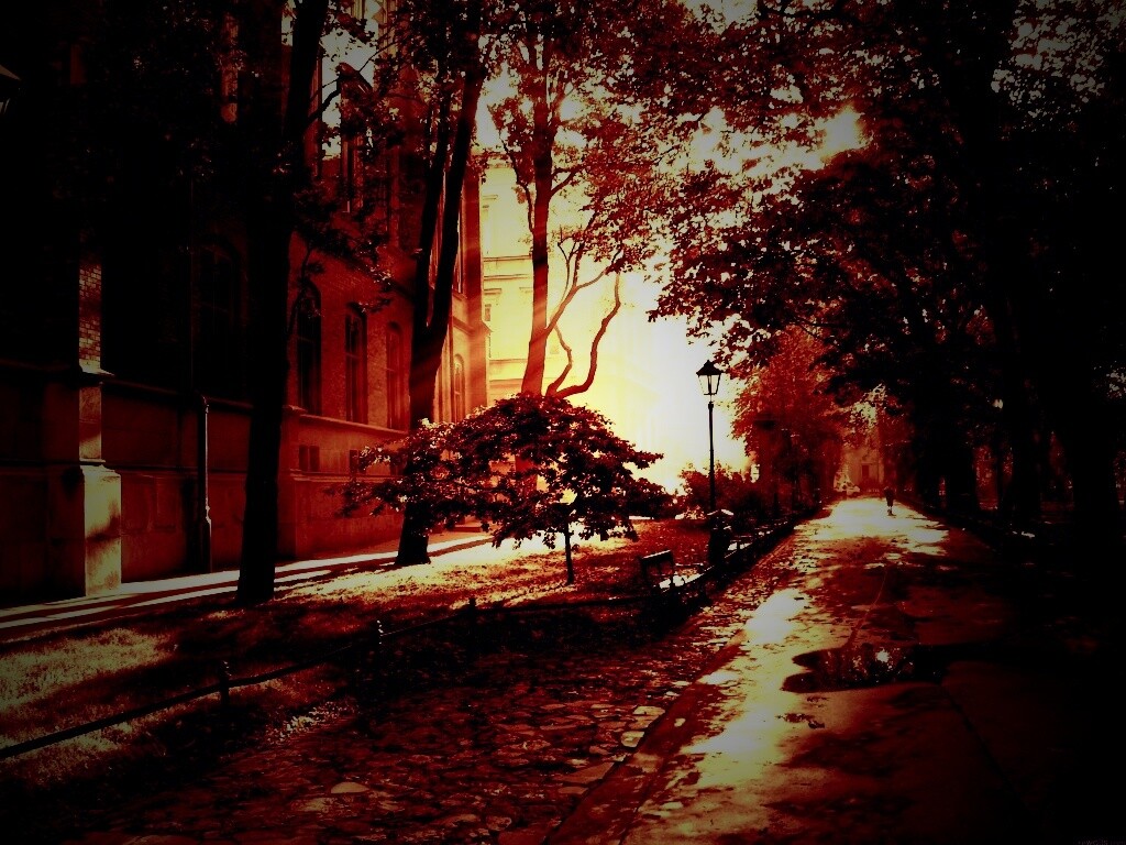 Аллея у здания обои