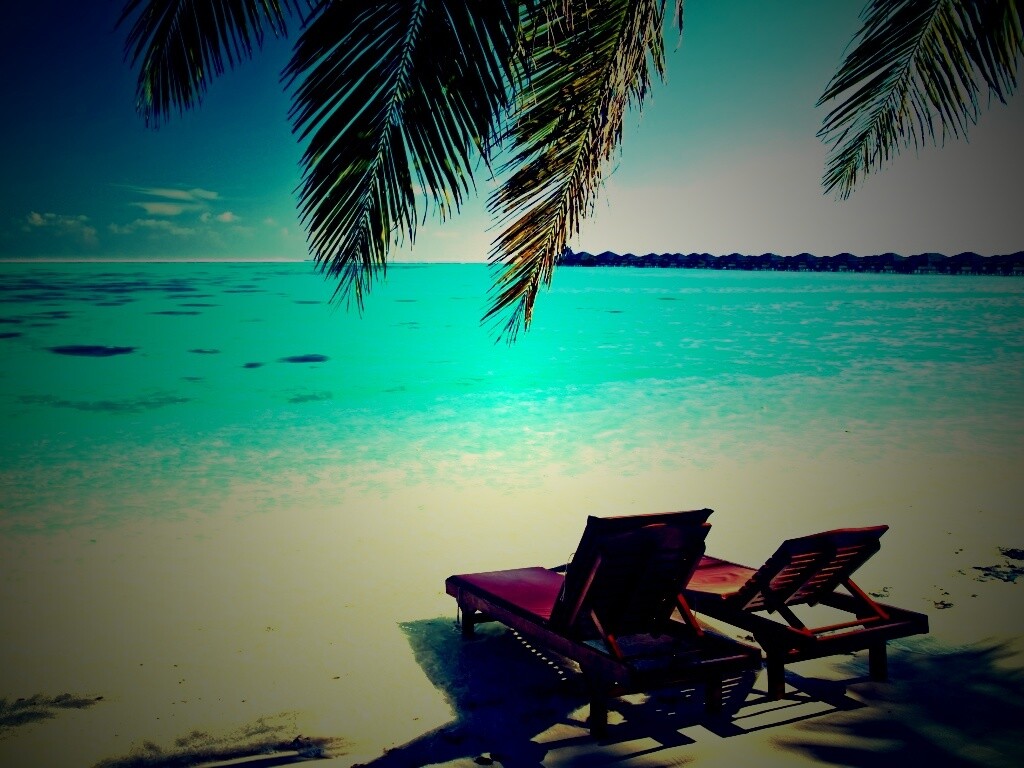 Шезлонги у самой воды обои