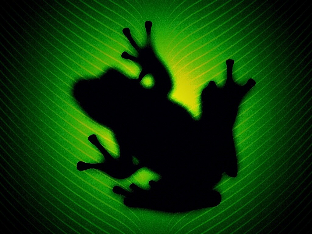 Силуэт лягушки просвечивает сквозь зеленый лист обои