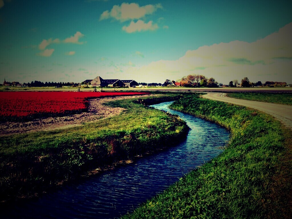 Канал вдоль дороги обои