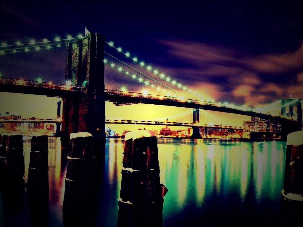 Бруклинский мост зимой HDR обои