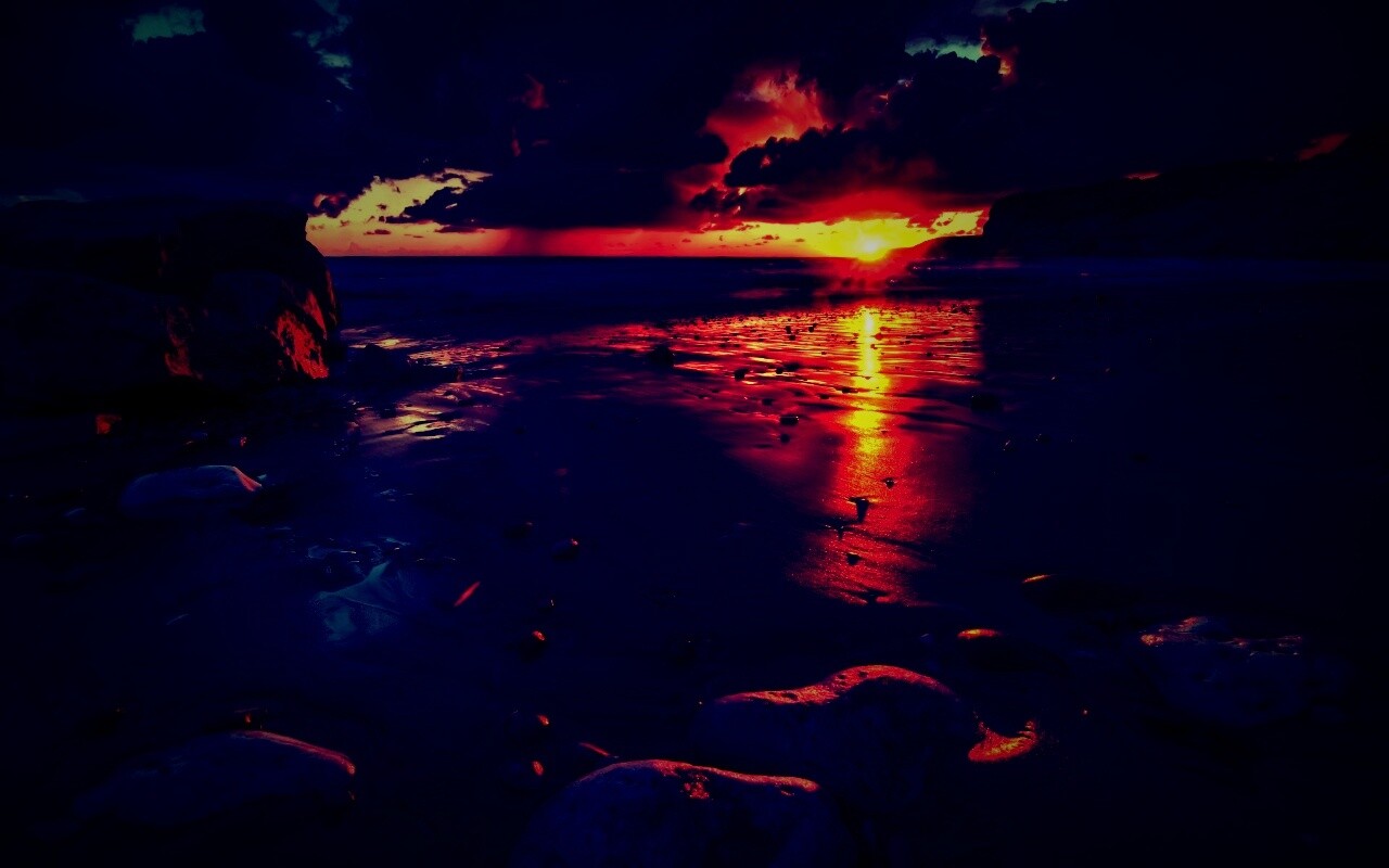 Закат солнца на пляже обои