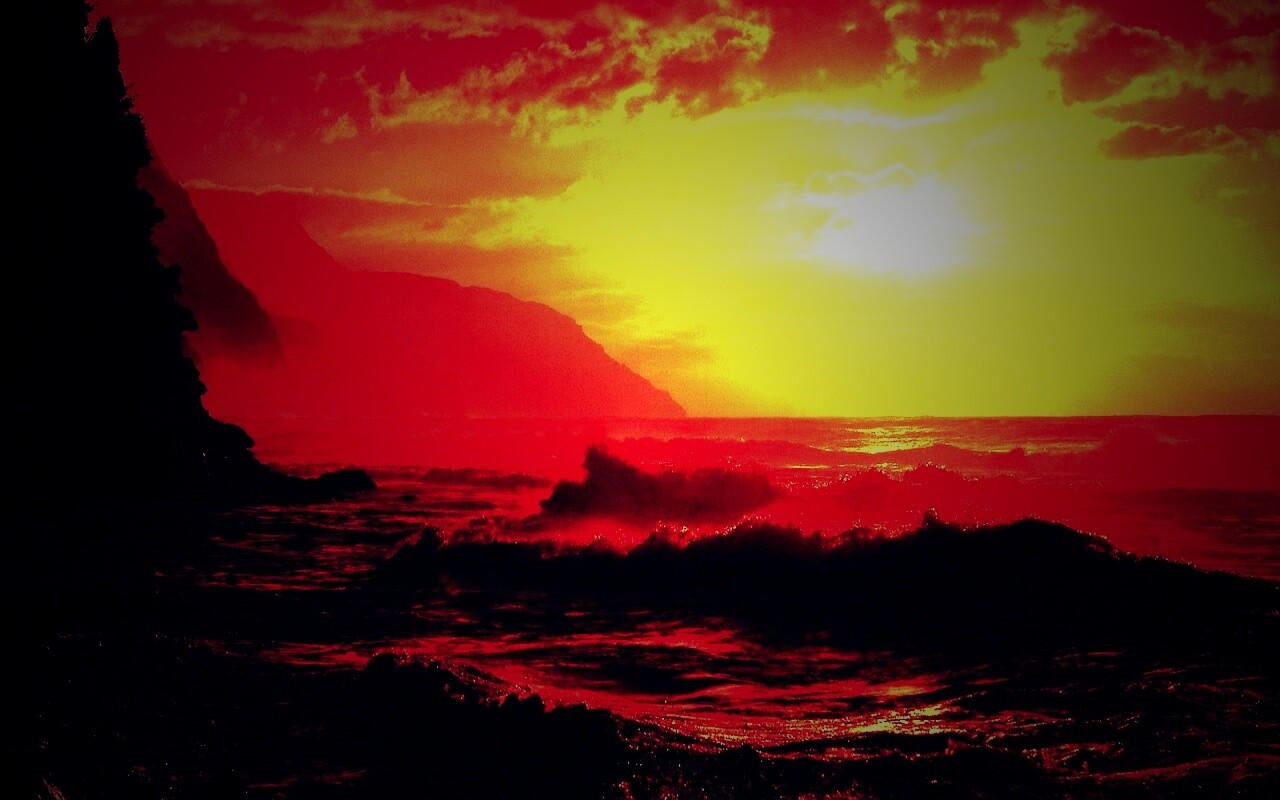 Волны на закате обои