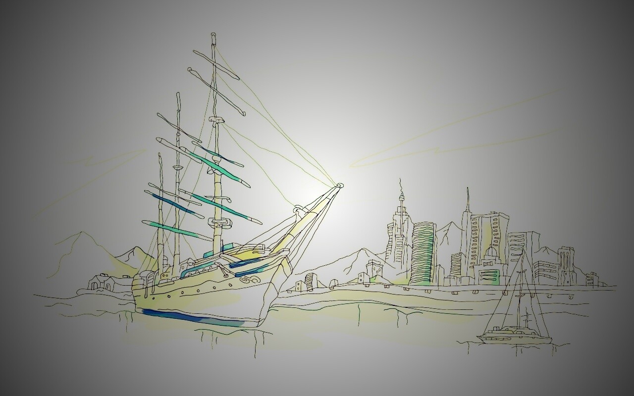 Парусник у города обои