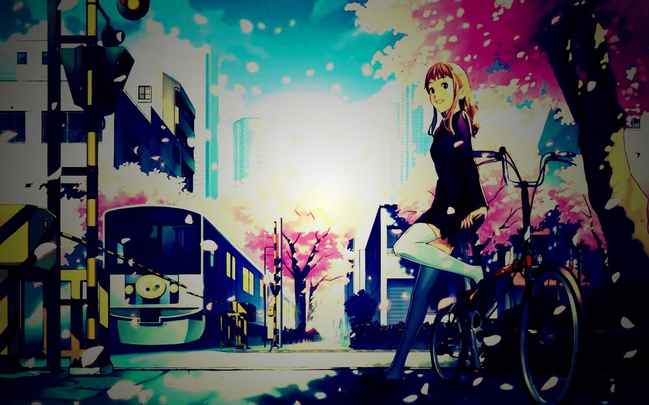Японская школьница на велосипеде обои
