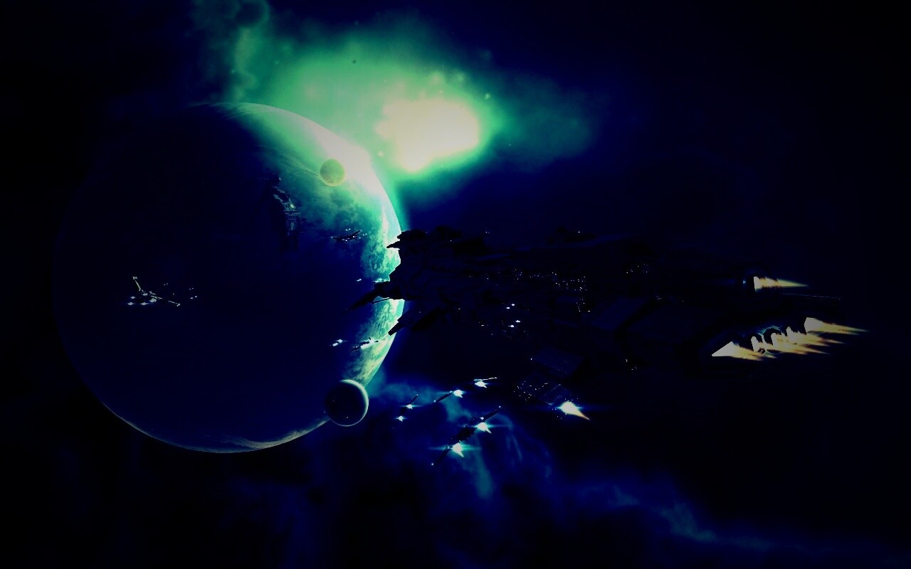 Космический флот атакует планету обои