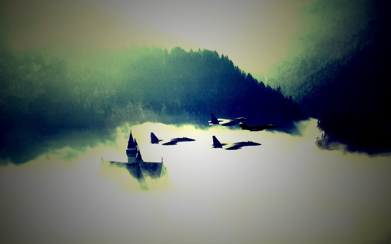Истребители над замком обои