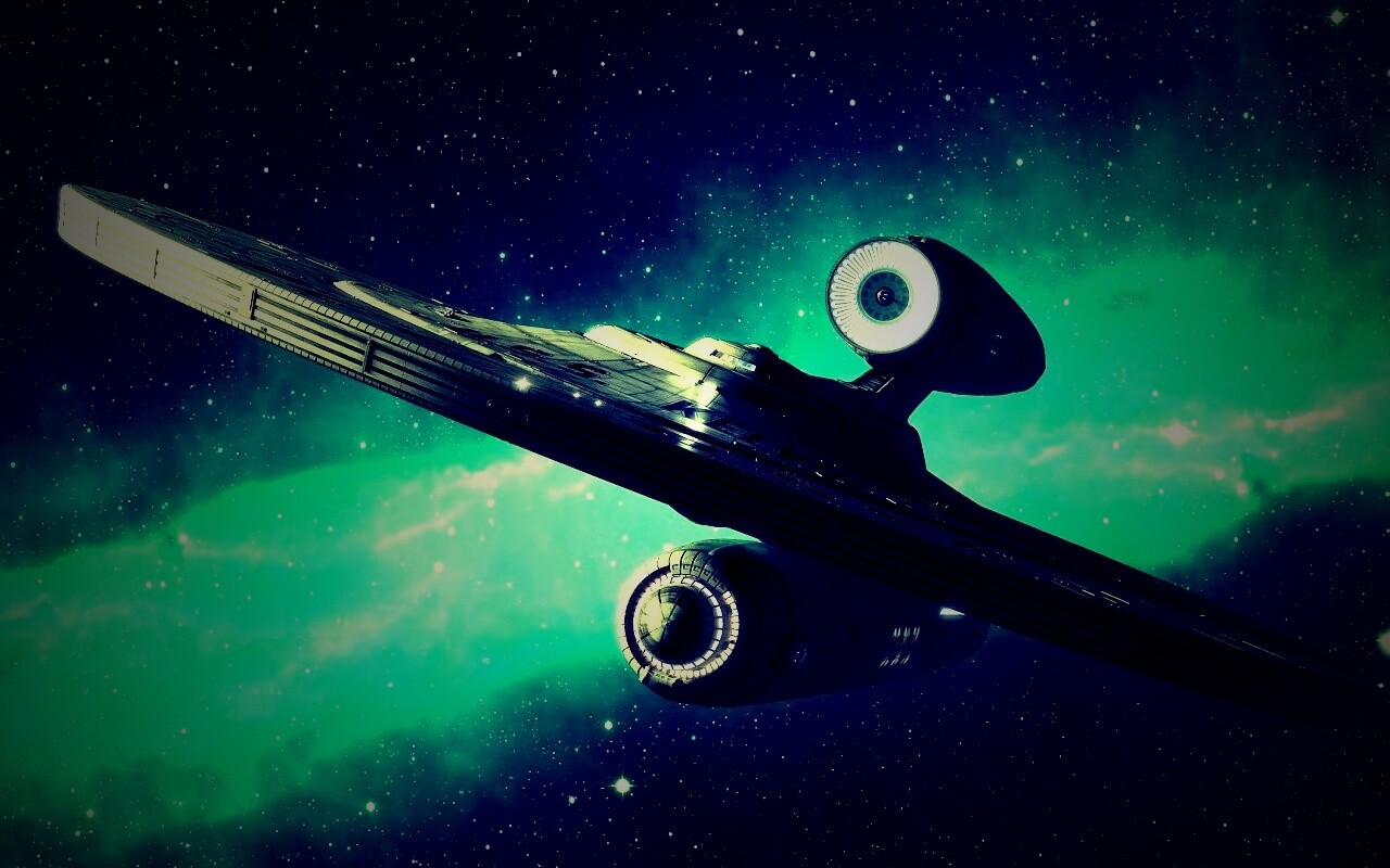 Космический корабль с двумя двигателями обои