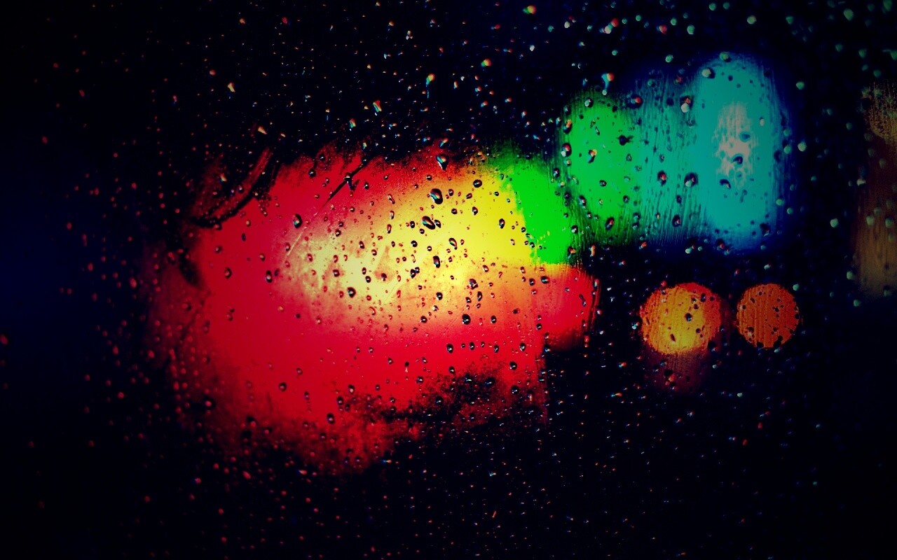 Огни за мокрым стеклом обои