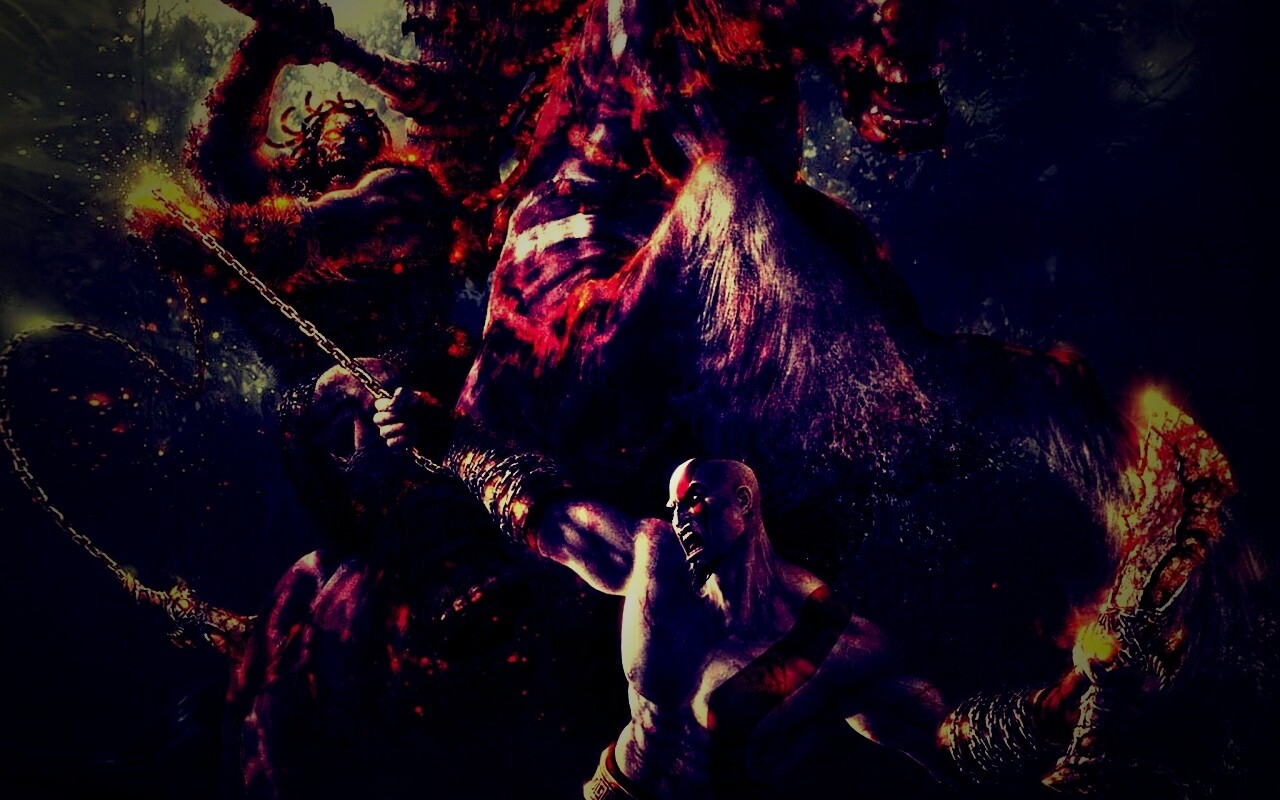 Кратос против огненного всадника обои