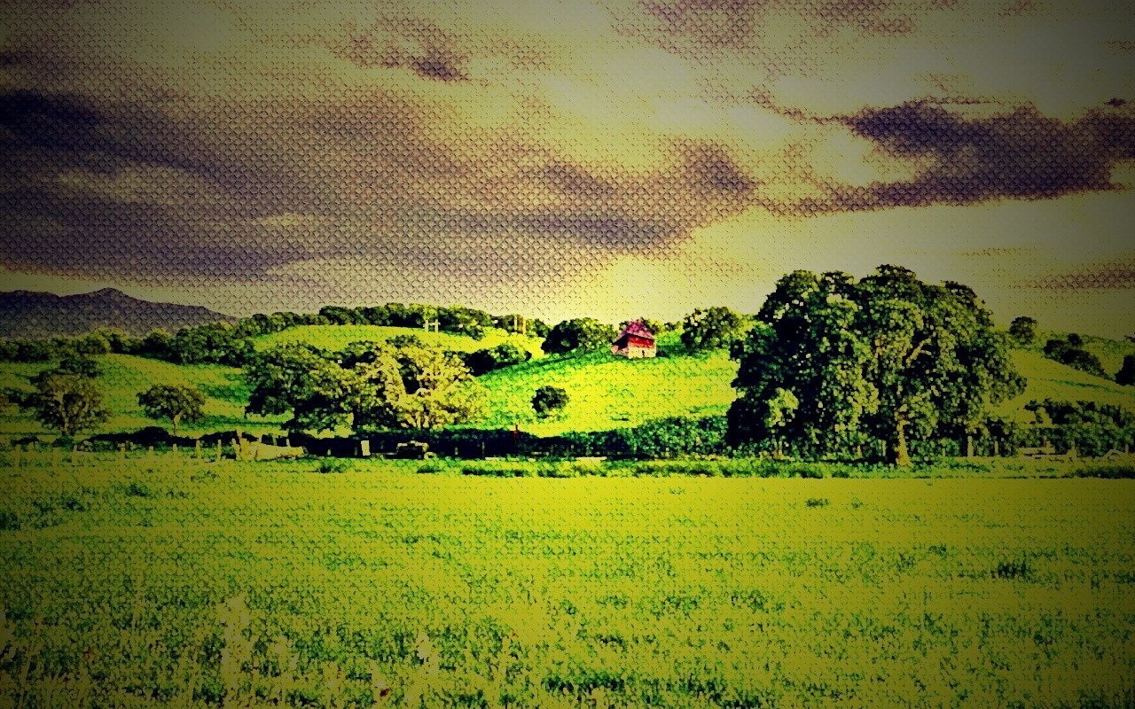 Домик на холмах обои