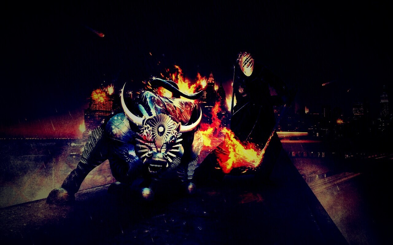 Воин и бык на крыше обои