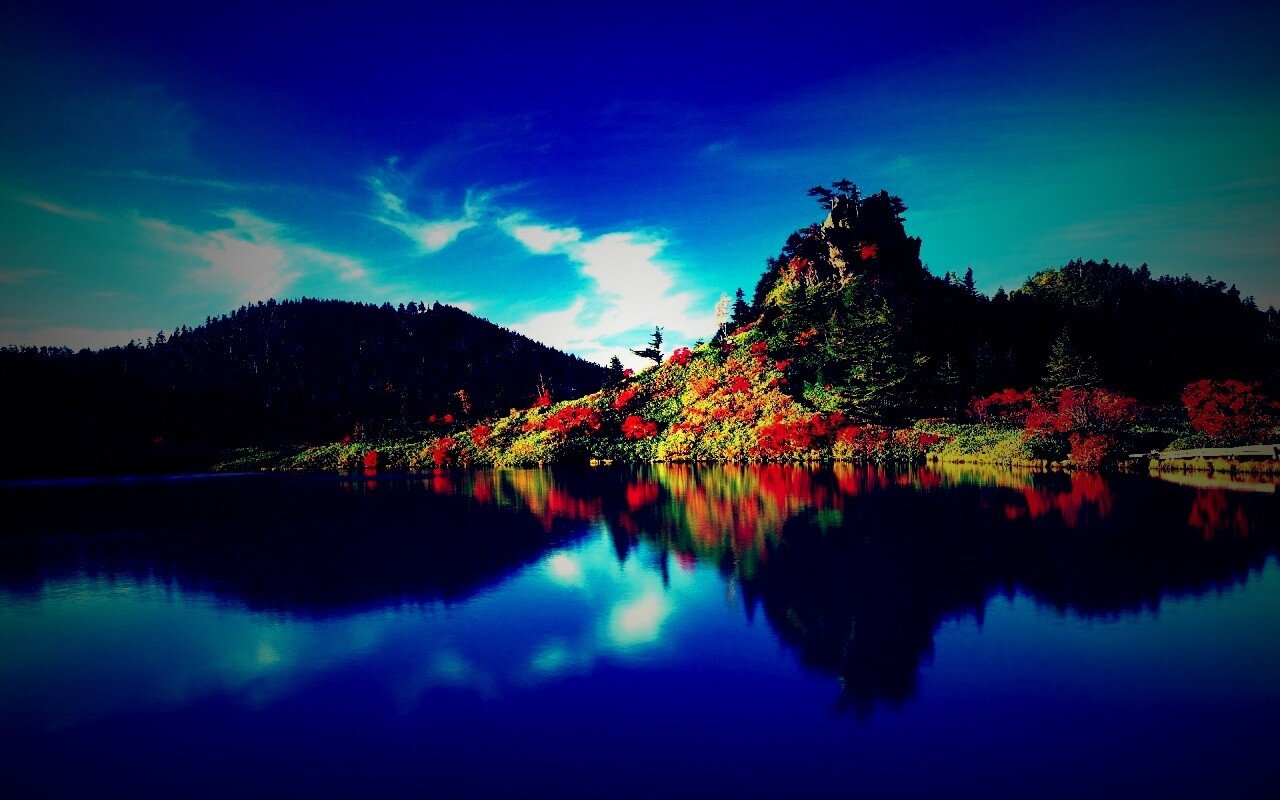 Берег озера в Японии обои