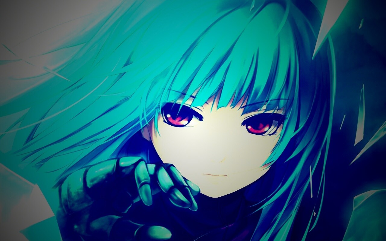 Аниме девушка с голубыми волосами обои