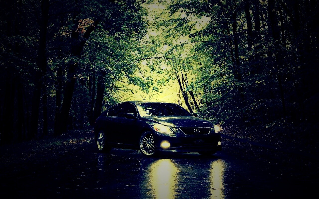 Лексус на лесной дороге обои
