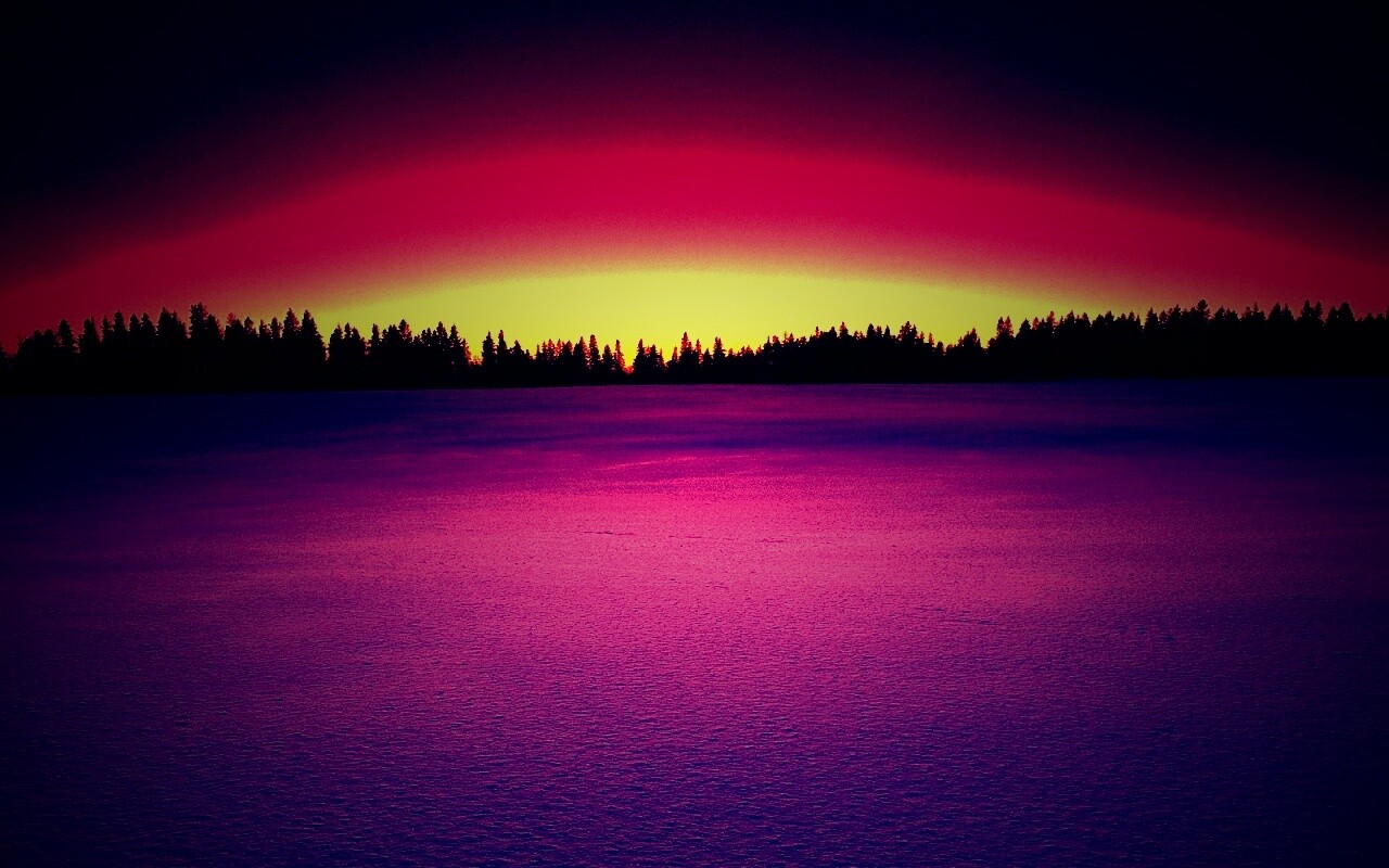 Восход над заснеженным лесом обои