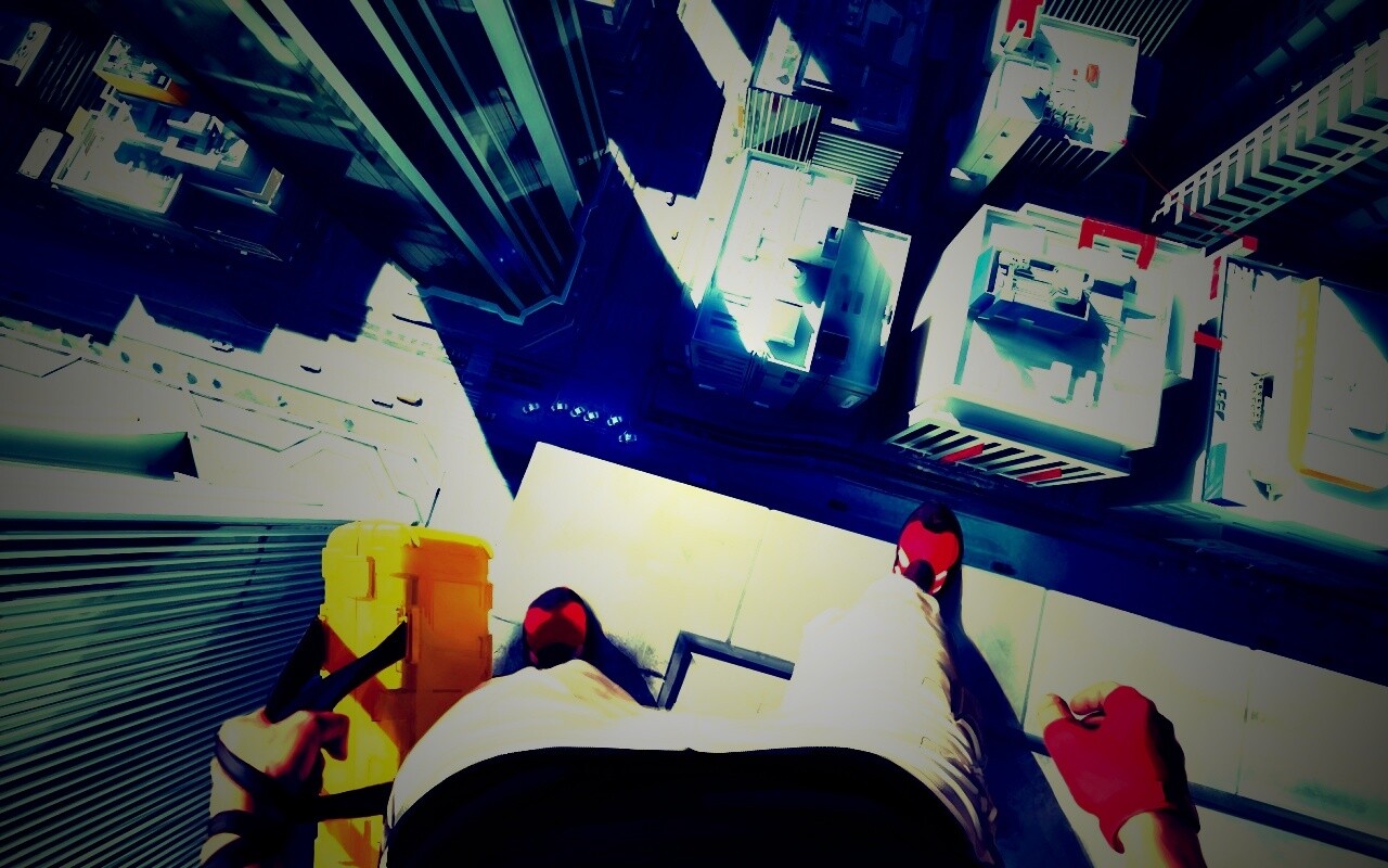 Фейт на краю небоскреба обои