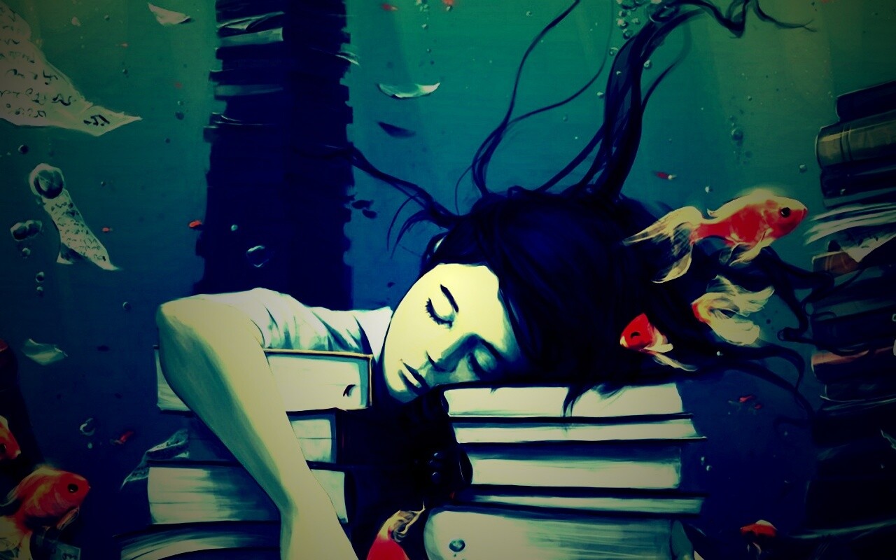 Девочка тонет в знаниях обои