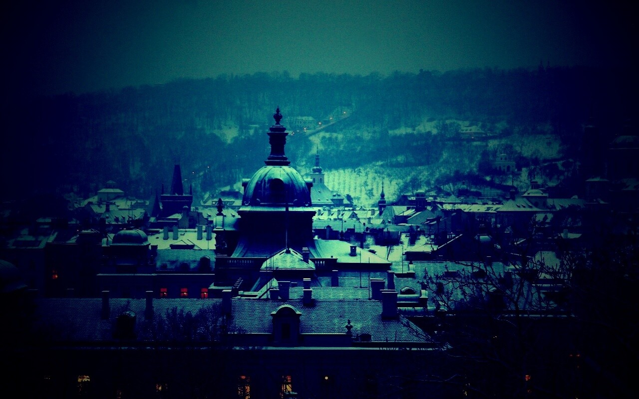 Город зимой обои