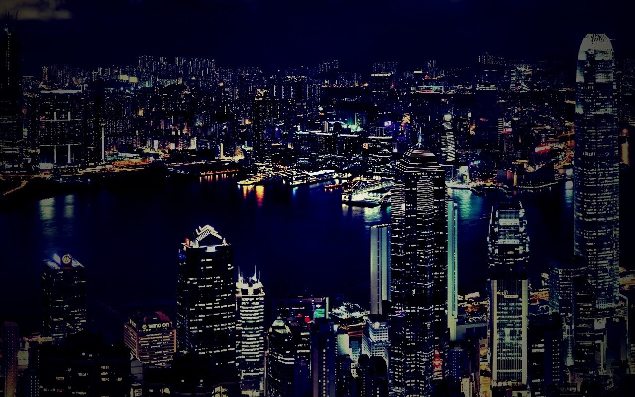 Небоскребы ночью обои