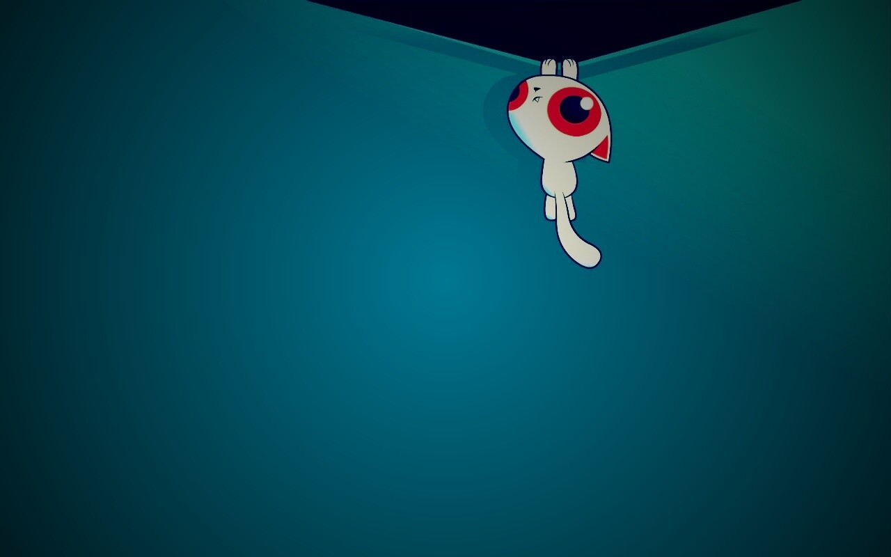 Кот, зацепившийся за край обои