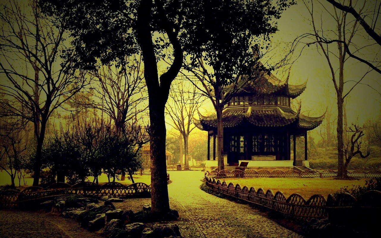 Домик я японском саду обои