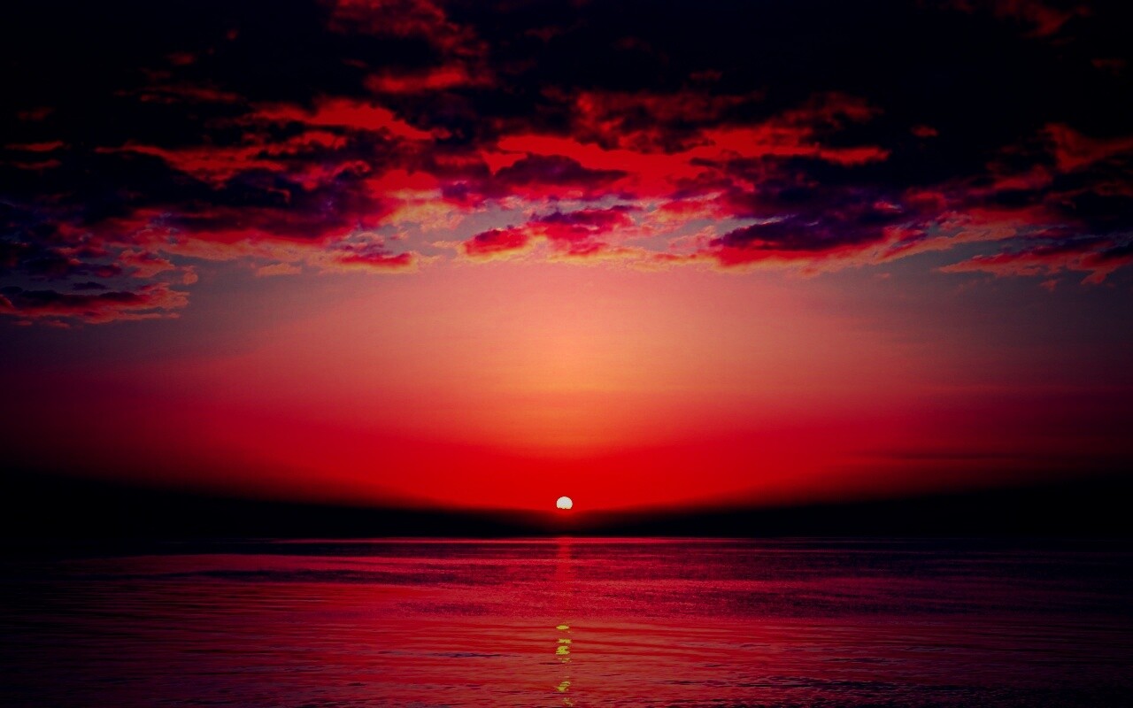 Багровый закат обои