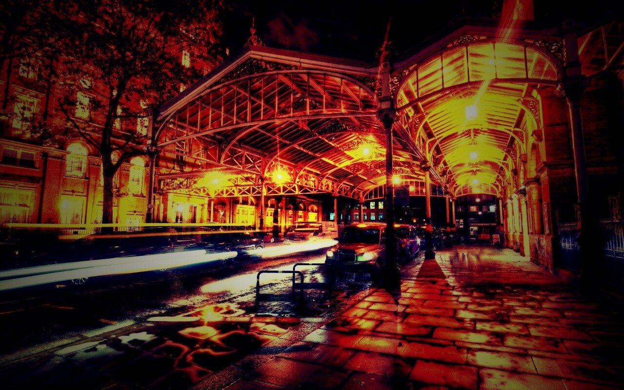 Город под фонарями обои