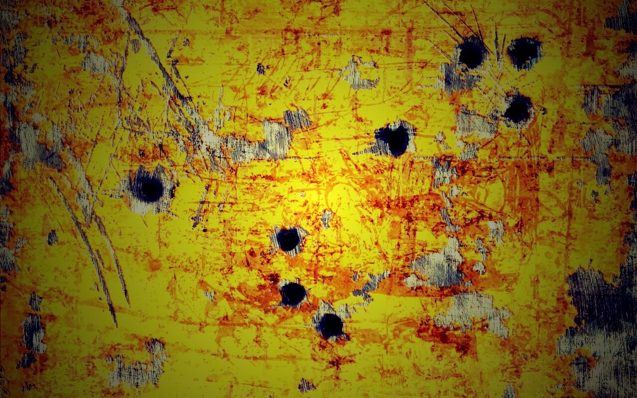 Пулевые отверстия в желтом листе обои