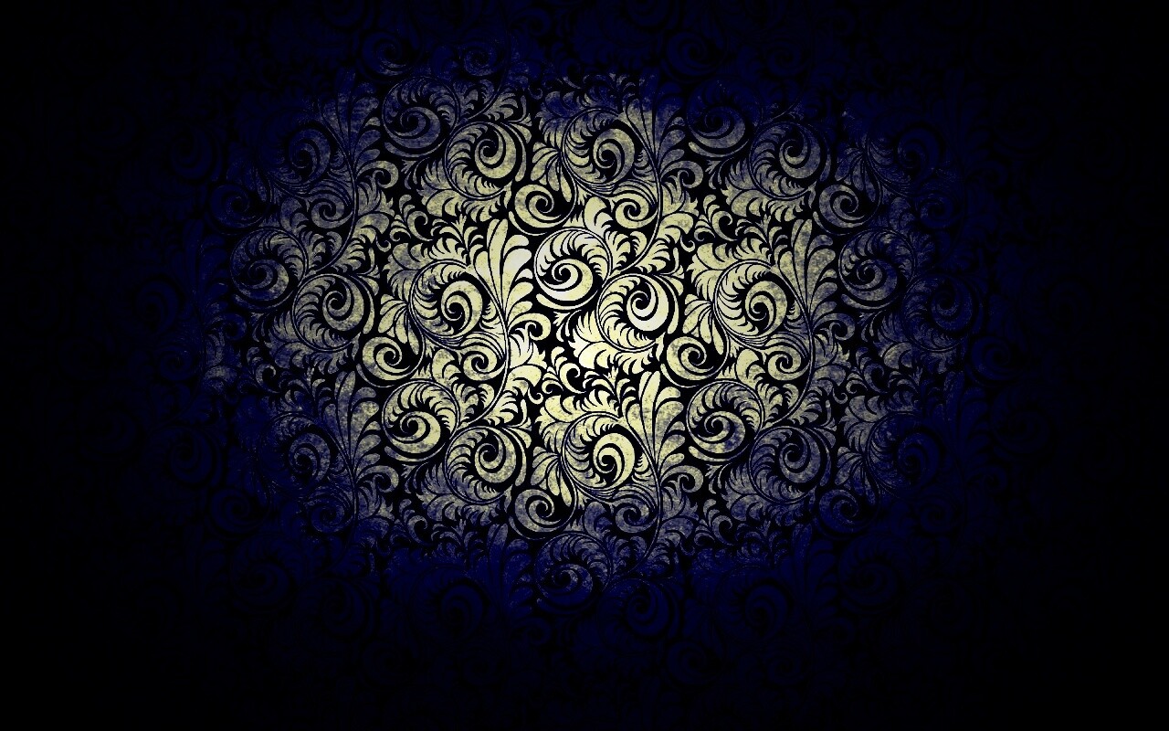 Черный фон с узорами и завитками обои