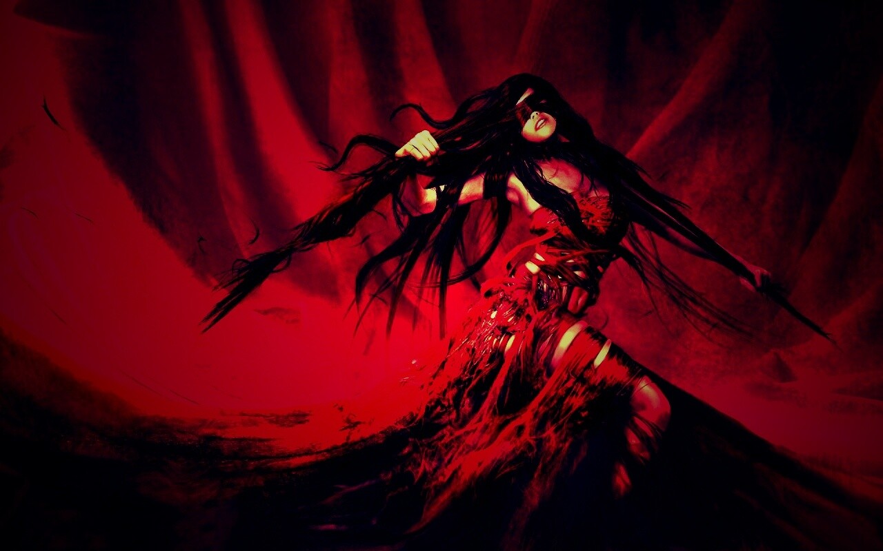 Девушка в красной мантии обои