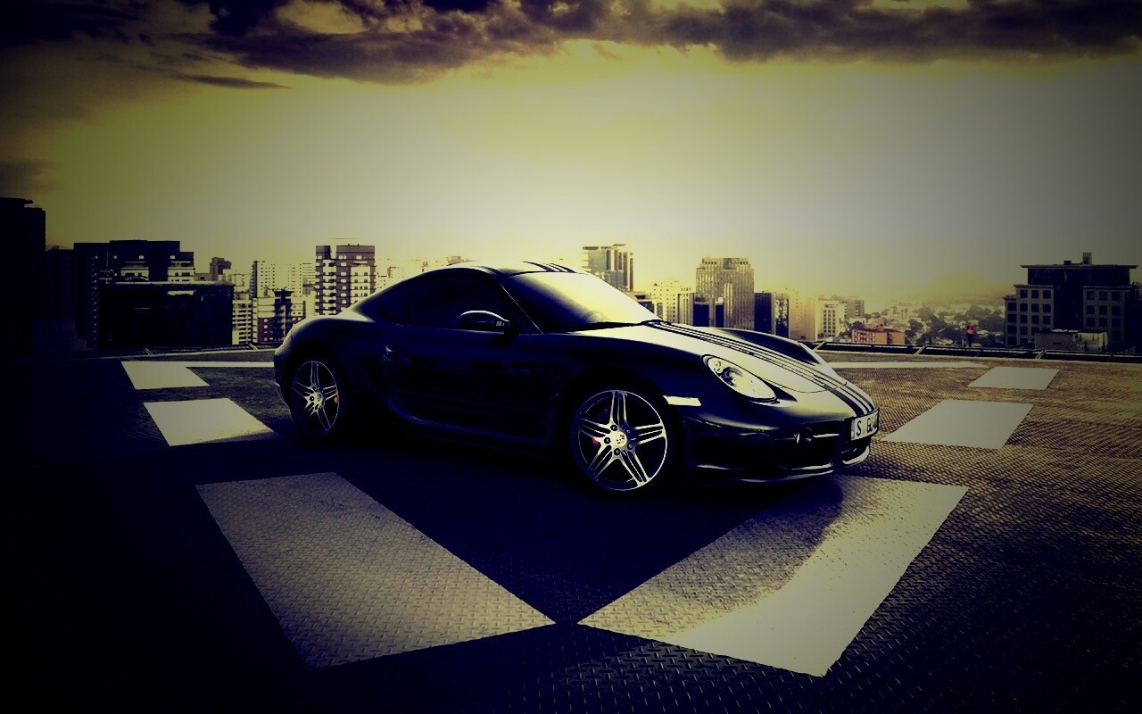 Порш на вертолетной площадке обои