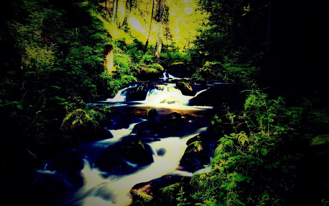 Живописный лесной водопад обои