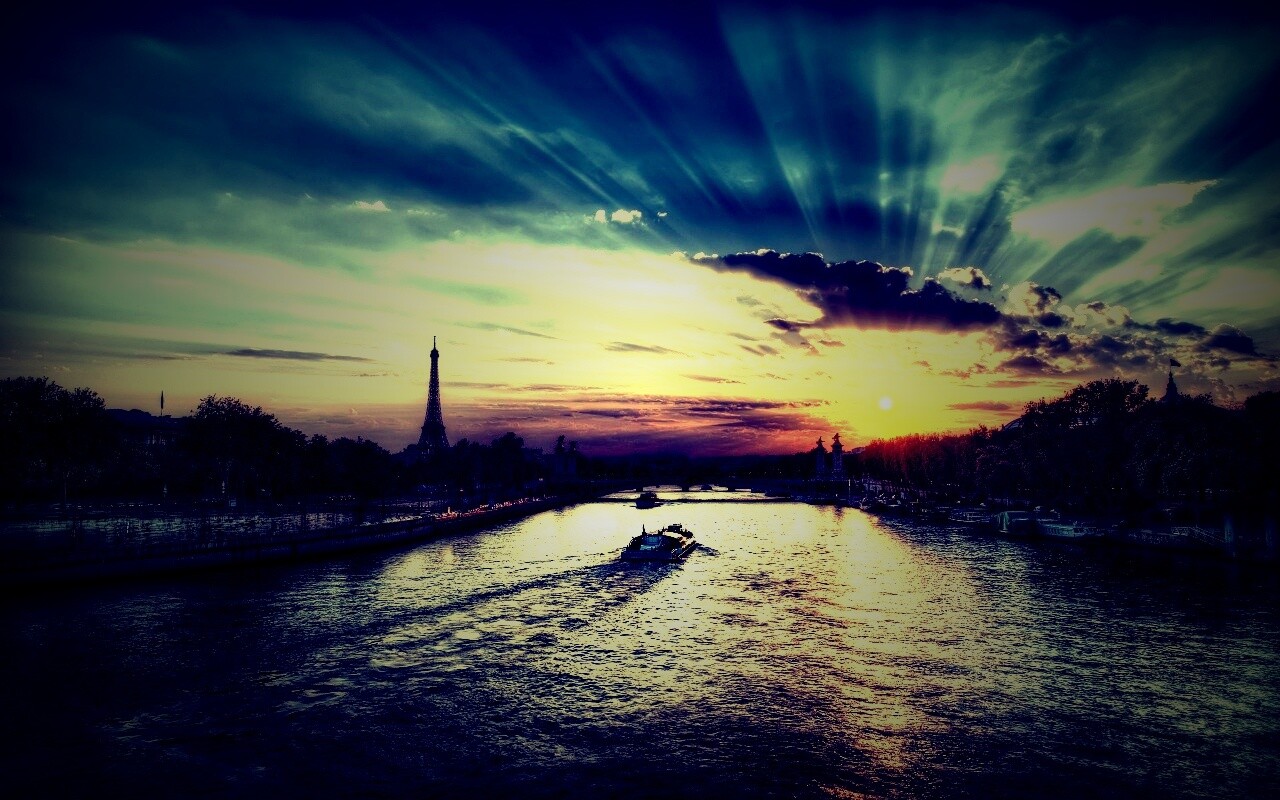 Закат над парижем HDR обои
