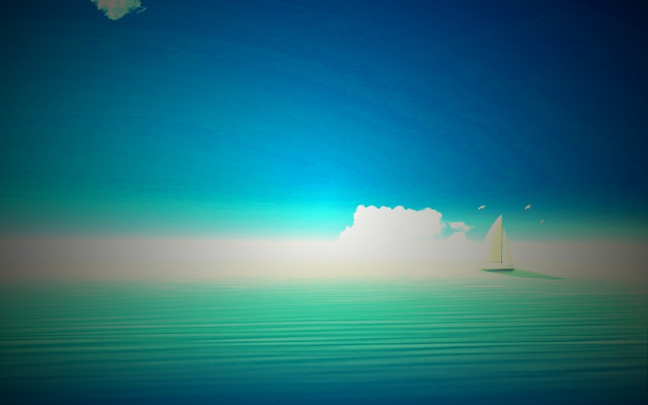 Голубые обои под хорошее настроение с парусником обои