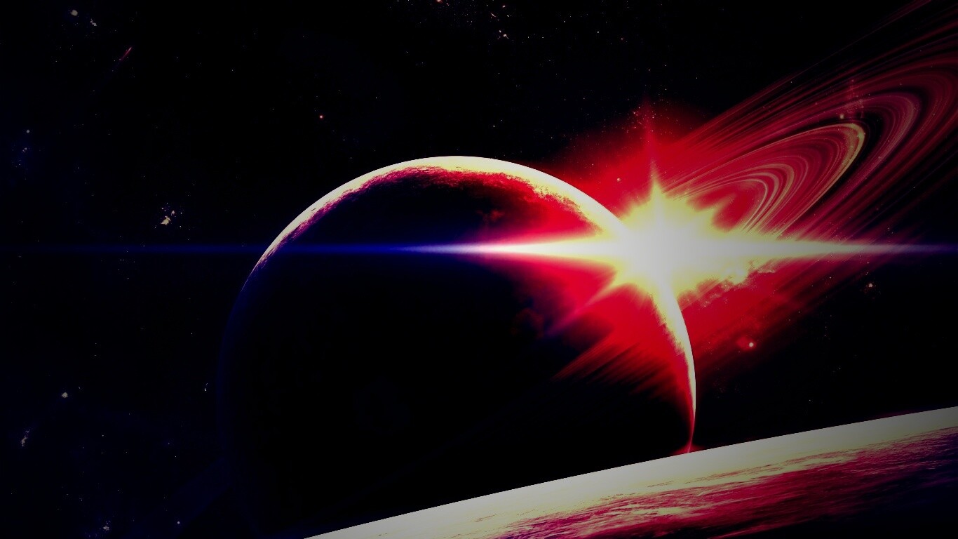 Солнце сквозь кольца Сатурна обои