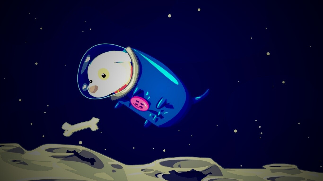 Собачка на луне обои