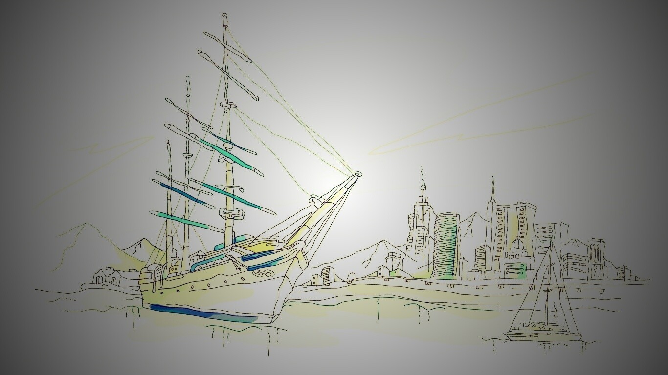 Парусник у города обои