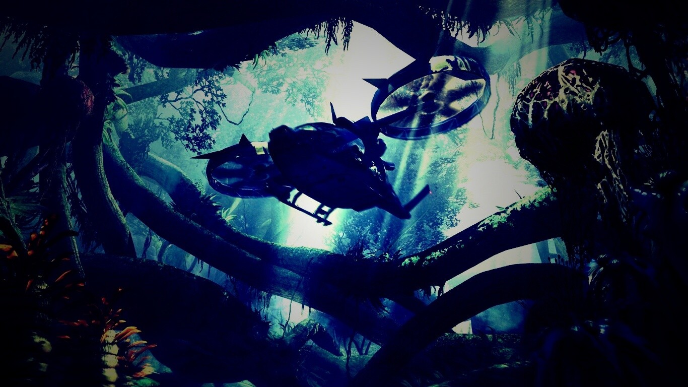 Вертолет в инопланетных джунглях обои