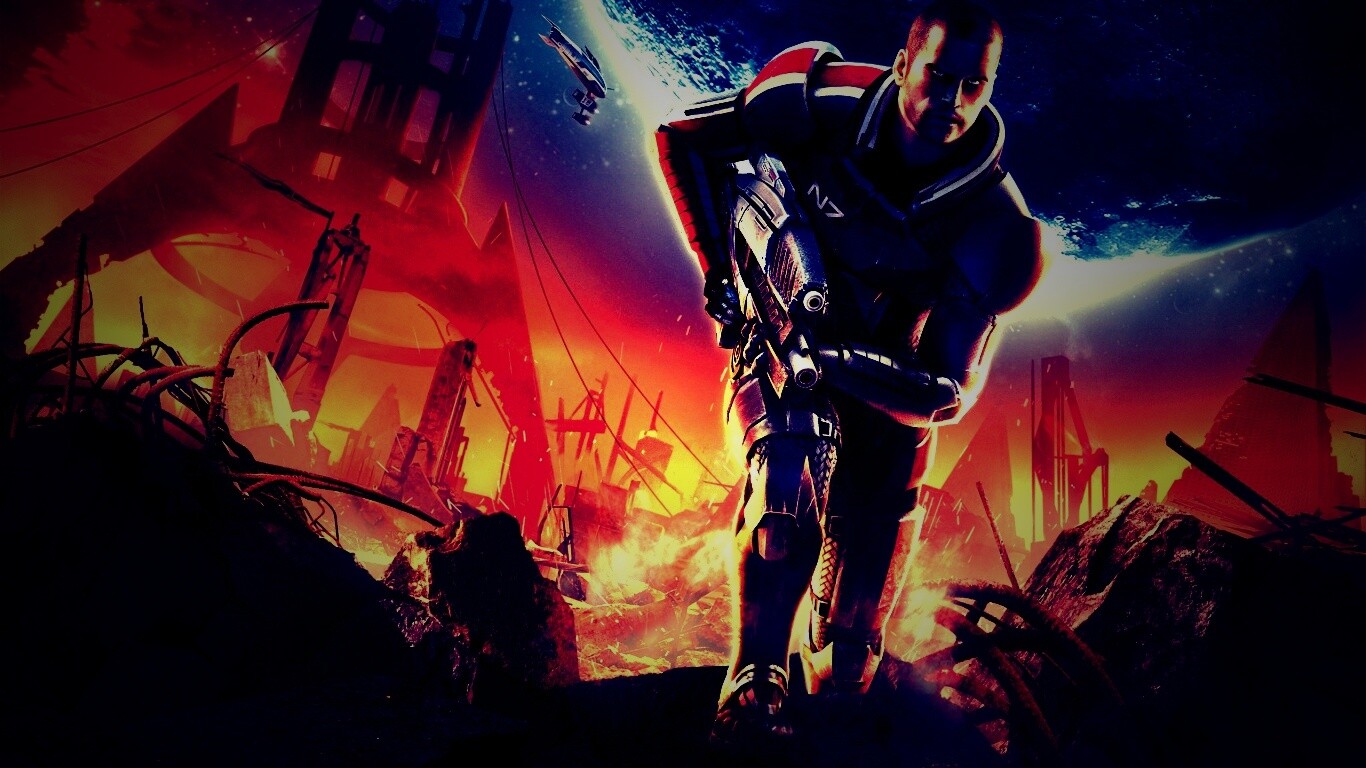 Капитан Шепард на руинах обои