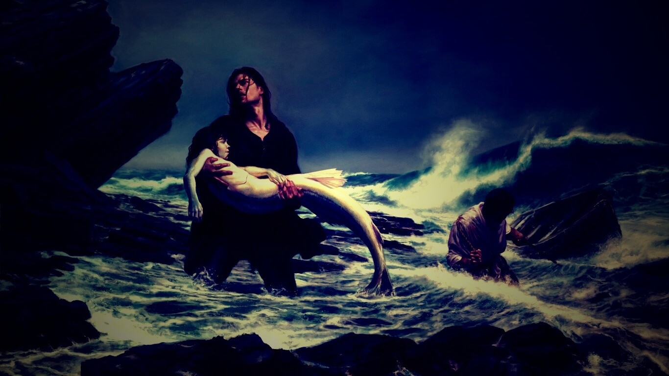 Рыбаки спасают русалку обои