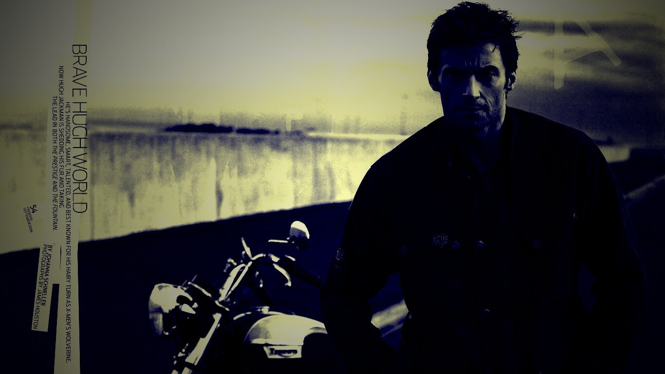 Хью Джекман с мотоциклом обои