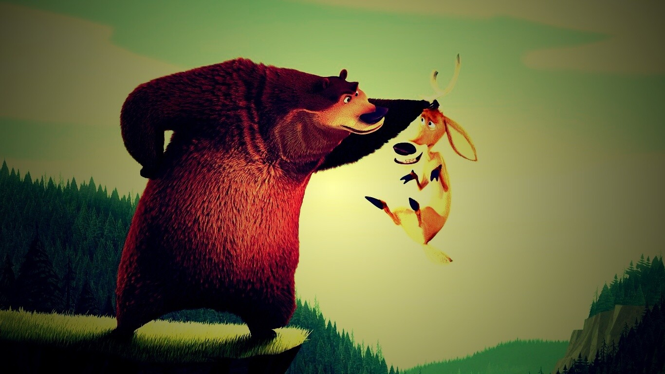 Медведь прессует оленя обои