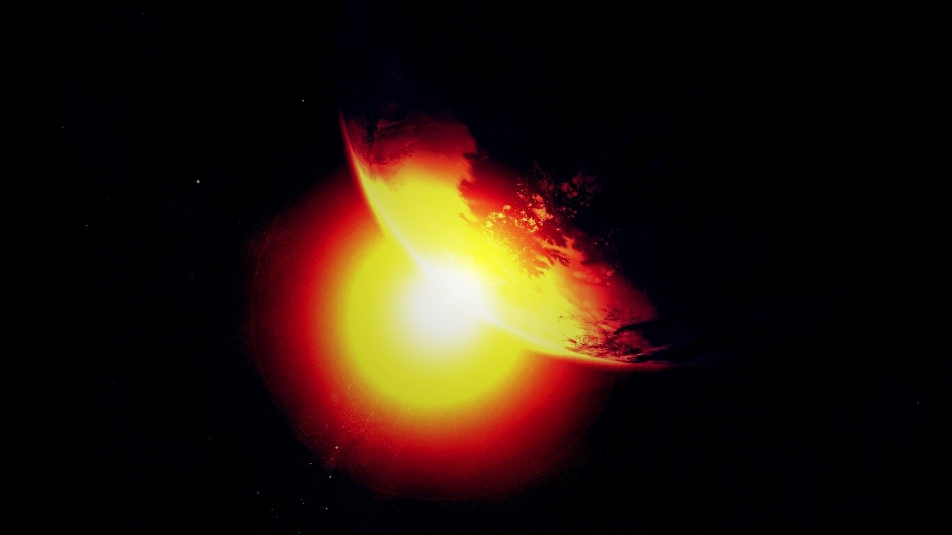 Солнце выглядывает из-за планеты обои