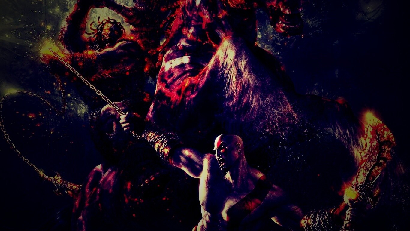 Кратос против огненного всадника обои