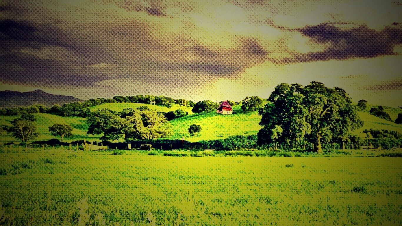 Домик на холмах обои