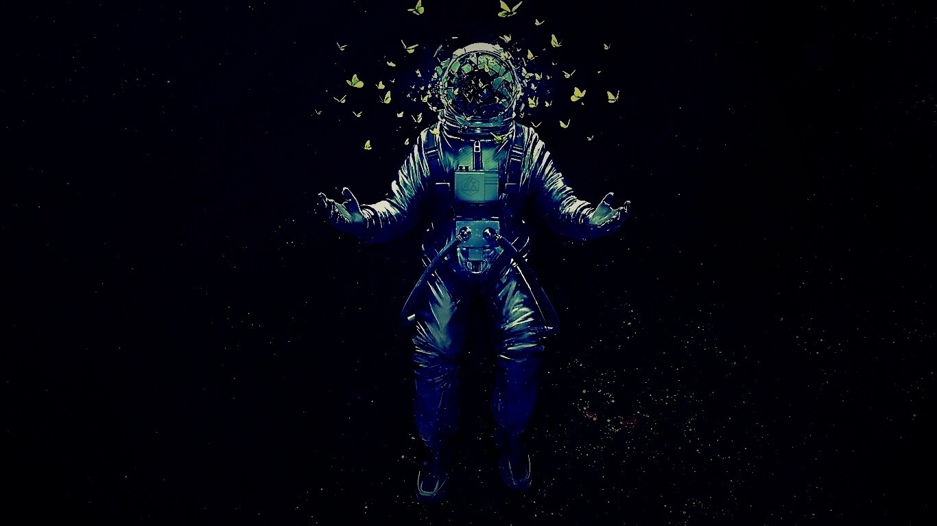 Космонавт и бабочки обои